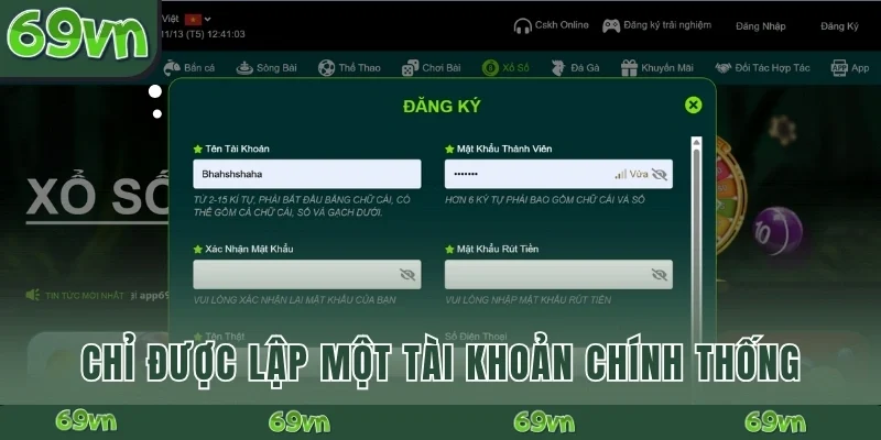 Chỉ được lập một tài khoản chính thống