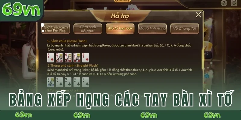 Bảng xếp hạng các tay bài Xì tố