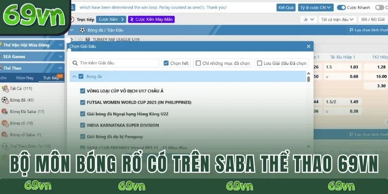 Bộ môn bóng rổ có trên SABA Thể Thao 69VN