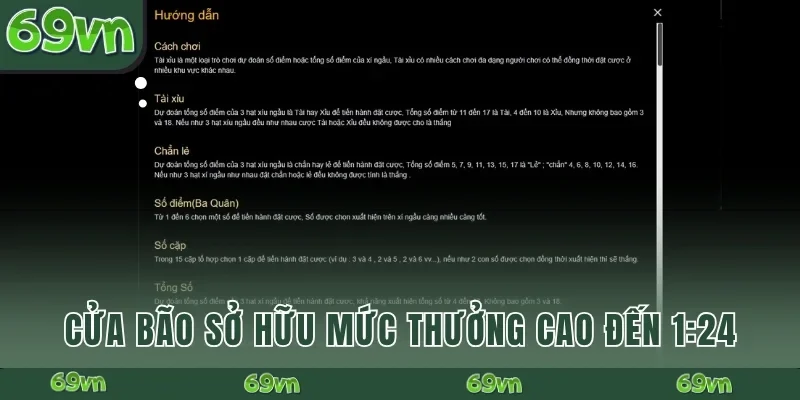 Cửa bão sở hữu mức thưởng cao đến 1:24