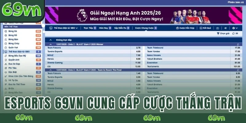 Esports 69VN cung cấp cược thắng trận