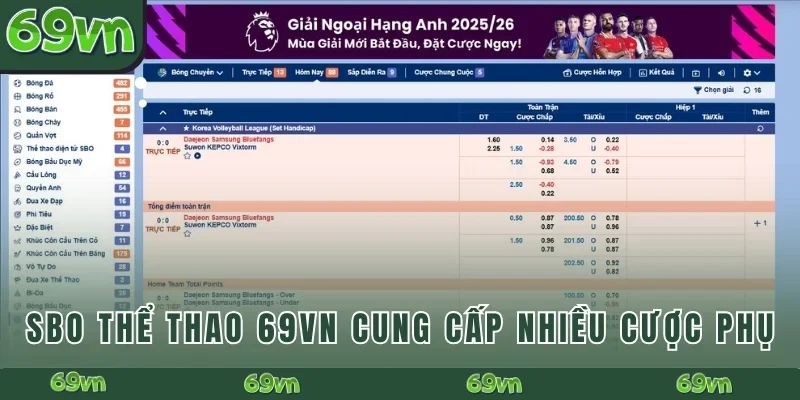 SBO Thể Thao cung cấp nhiều cược phụ
