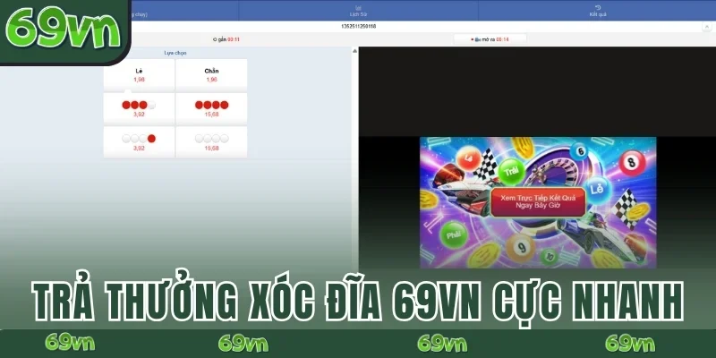 Trả thưởng Xóc đĩa 69VN cực nhanh